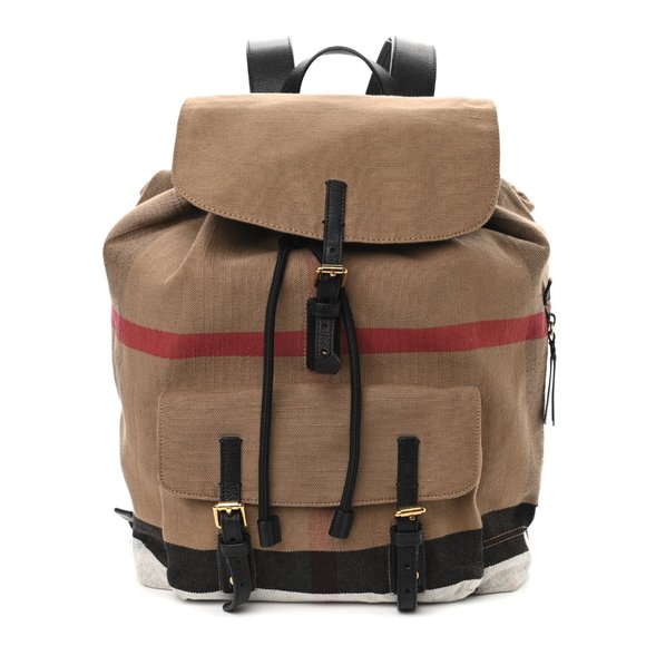 NWT BURBERRY BROOKDALE CANVAS CAMEL CHECK BACKPACK WITH LEATHER TRIM - Picture 1 of 8